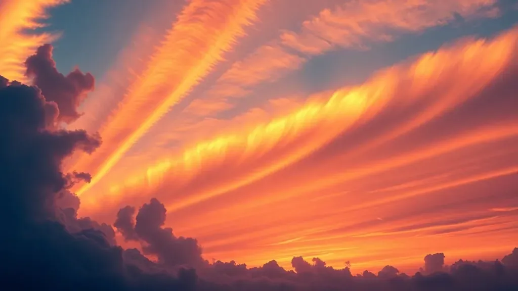 Fotografía de nubes alargadas y lineales en un cielo al atardecer, representando el fenómeno de las nubes-terremoto bajo una luz dramática.