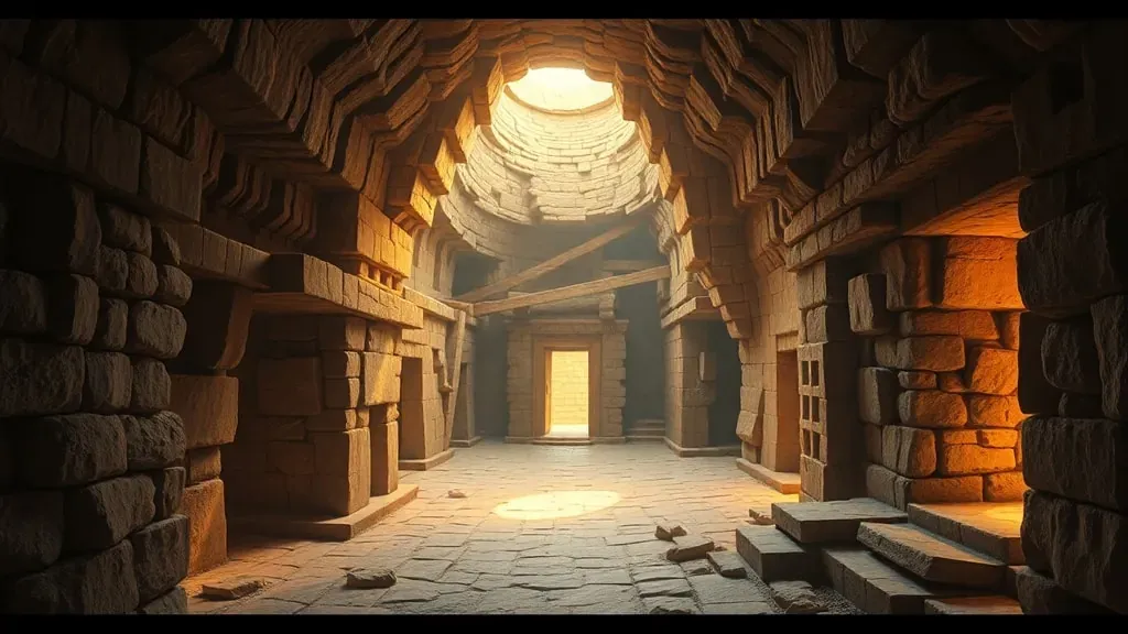 Entrada y pasillos laberínticos de piedra de la ciudad subterránea de Derinkuyu en Capadocia, Turquía.