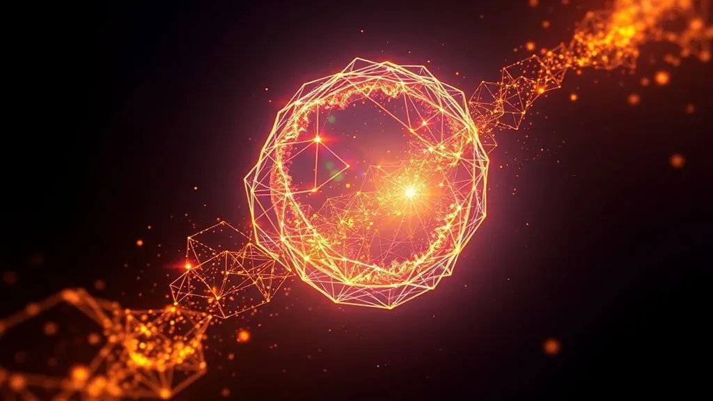 Una representación artística de estructuras lingüísticas imposibles flotando en el espacio, simbolizando un lenguaje artificial complejo y abstracto.