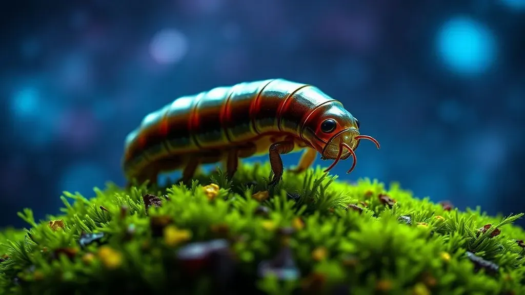 Imagen microscópica de un tardígrado u oso de agua caminando sobre una hoja, con un fondo espacial galáctico que simboliza su capacidad de sobrevivir en el vacío.
