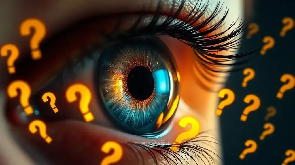 A hyper-realistic close-up of a human eye with a galaxy reflecting in the pupil, surrounded by glowing, floating golden quest