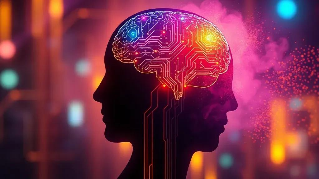 Ilustración artística de una silueta humana que representa el cerebro, donde partes de la memoria se desvanecen en píxeles digitales, simbolizando el olvido selectivo de los errores.