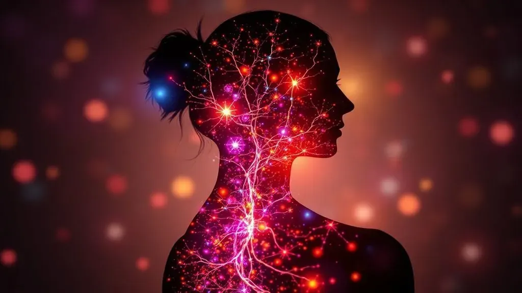 Imagen artística de doble exposición que muestra una silueta materna con un sistema de conexiones neuronales brillantes en su interior, simbolizando el microquimerismo.